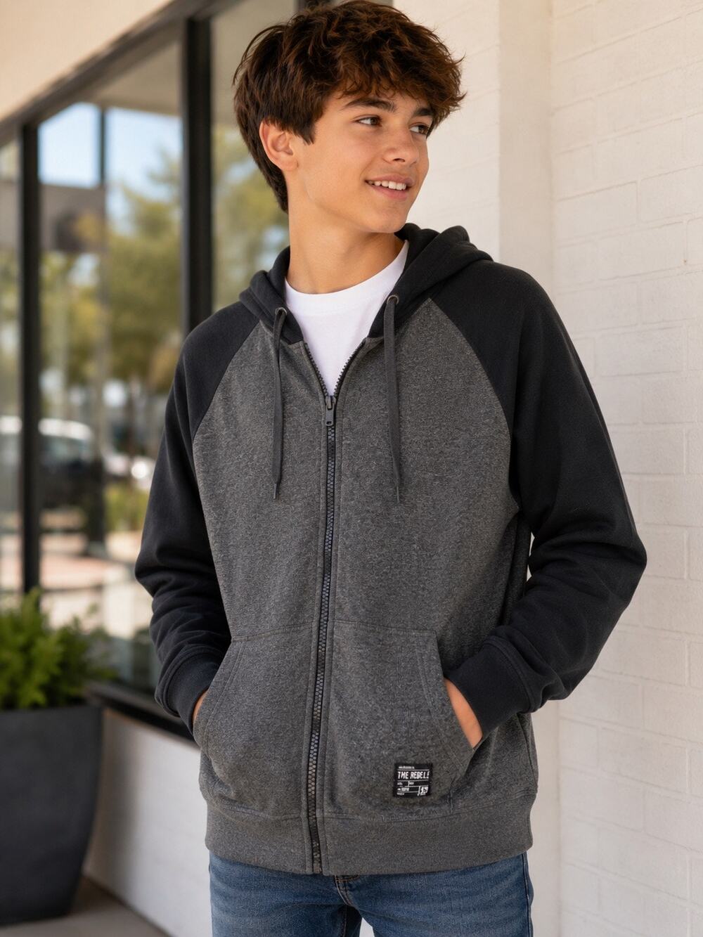 Joe’s Jeans Youth XL Full Zip Hoodie NWT Nordstrom Rack Gray Black